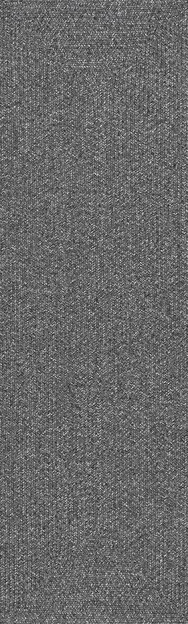 nuLOOM 2' x 12' Solid Hand Braided Indoor/Outdoor Area Rug, Pet-Friendly, High Traffic, Weather Resistant, for Patio, Balcony, Bedroom, Living, Dining Room, Wynn Charcoal
