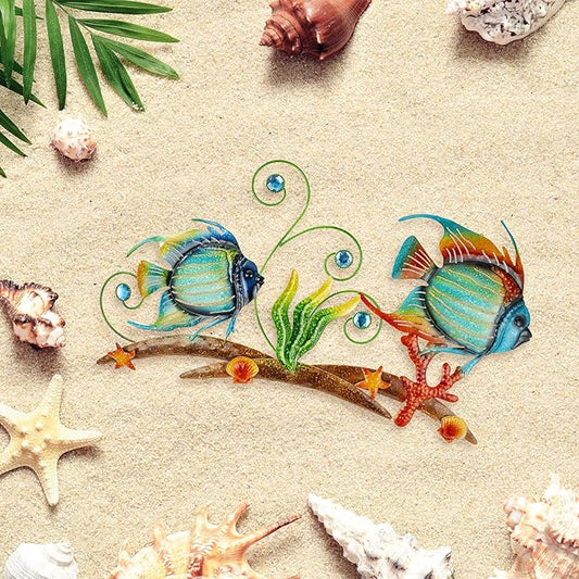 dreamskip 26'' Metal Beach Wall Decor Art, Sea Fish Ocean Themed Wall Sculpture, Coastal Outdoor Decor For Garden, Pool, Fence, Patio, Bathroom Indoor