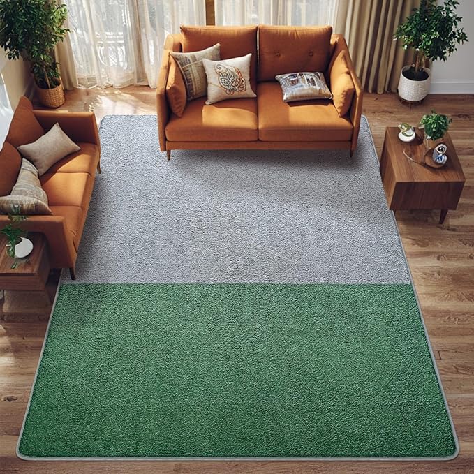 Rugs for Bedroom Living Room, 5x7 ft Light Grey Dark Green Area Rug, Washable Memory Foam Non-Slip Carpet, Modern Minimalist Indoor Carpets for Boys Girls Kitchen Home Decor