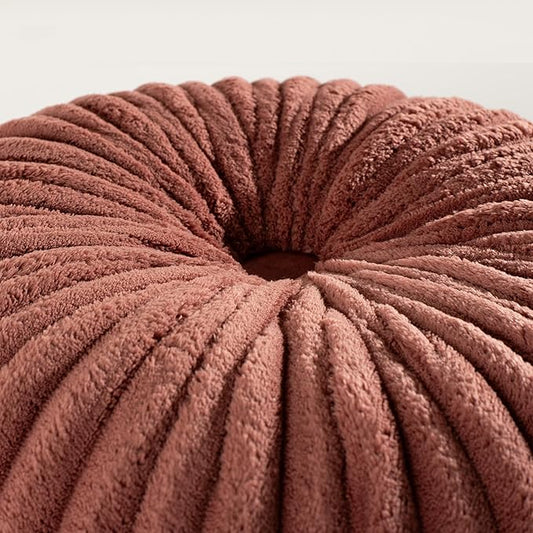 HIG Decorative Round Throw Pillows for Bed Couch -Set of 2 Handcraft Ruched Pumpkin Pillow, Soft and Durable Flannel Floor Pillow for Home Decor, Bed Living Room and Sofa (Dusty Rose,14.5"x14.5")
