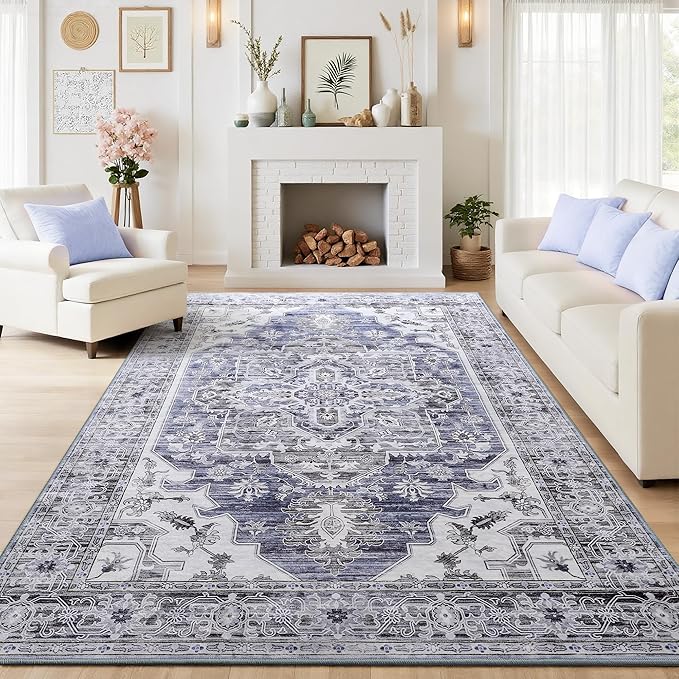 Maxsoft Large Area Rugs for Living Room Bedroom, 5x7 Gray Blue Washable Rug with Rubber Backing, Non-Slip and Stain Resistant Soft Throw Indoor Carpet for Dining Room Office Kitchen Dorm Home Decor