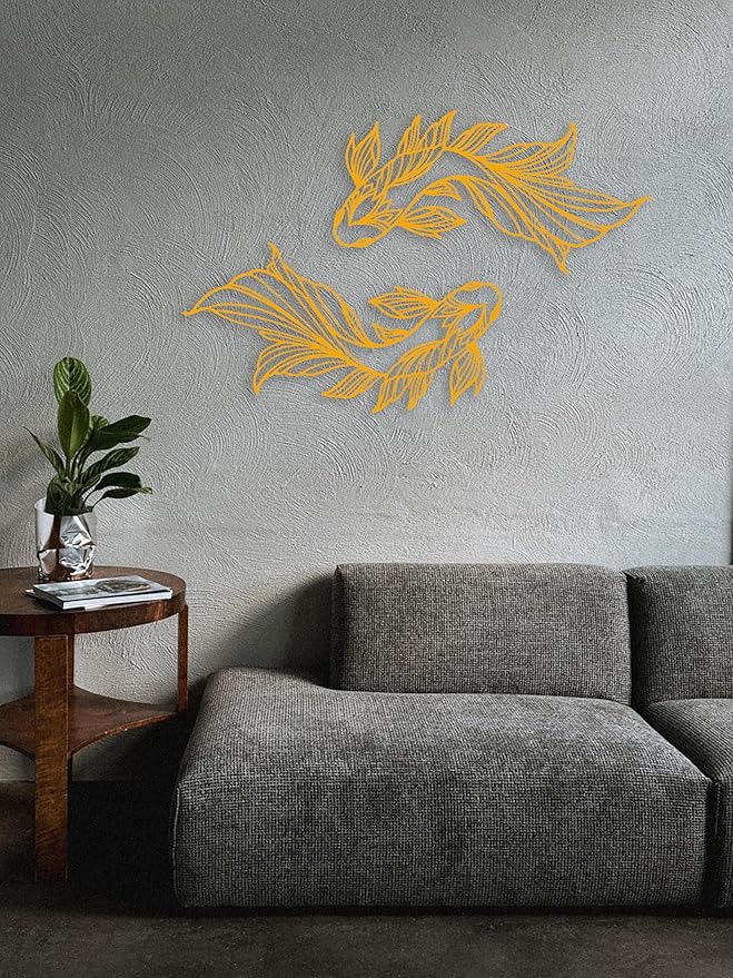 RESACO Koi Fish Metal Wall Art Japanese Art Wall Decor Iron Fish Gifts Asian Decorations for Living Room Bathroom Indoor Outdoor (Gold)