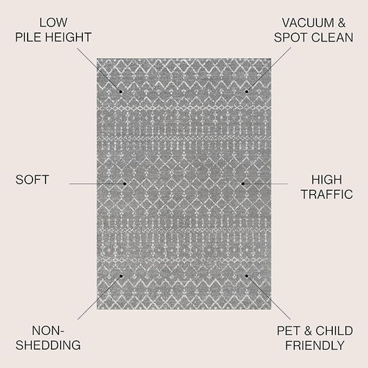 JONATHAN Y Boho Vintage Diamond Gray/Ivory Round Area Rug 5 ft, Moroccan Hype for Living Room, Bedroom, Kitchen, Office, Easy-Cleaning, High Traffic, Pet-Friendly, Non-Shedding (MOH101C-5R)