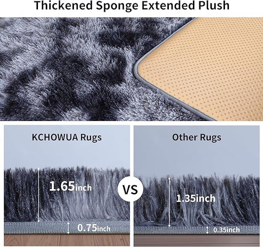 KICHOWUA Thick Area Rug 5x7 Dark Grey Fluffy Shag for Bedroom, Extra Soft Plush Fuzzy Washable Thickened Non-Slip Carpet, Modern Furry Shaggy Rug for Living Room Kids Nursery Dorm Room, Tie-Dye Gray