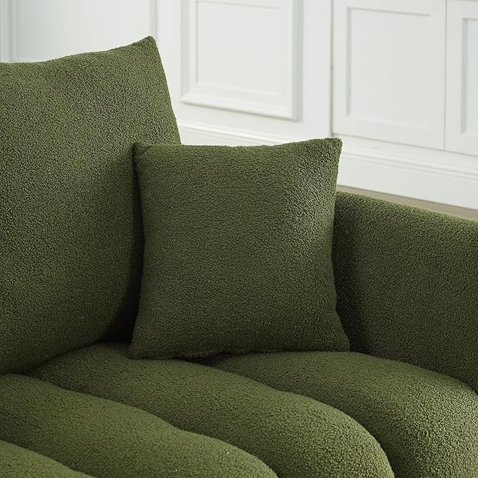 Antetek Set of 3 Teddy Sofa for Living Room, Modern 2 Units Deep Seat Sofa Chairs and an Oversized 3-Seater Cloud Boucle Couch for Bedroom, Office, Apartment, Furniture Set, Green (3 Pieces)