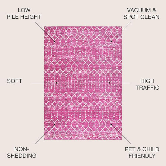 JONATHAN Y Boho Vintage Diamond Fuchsia/Ivory Indoor Area Rug 5X8 ft, Moroccan Hype for Living Room, Bedroom, Kitchen, Office, Easy-Cleaning, High Traffic, Pet-Friendly, Non-Shedding (MOH101G-5)