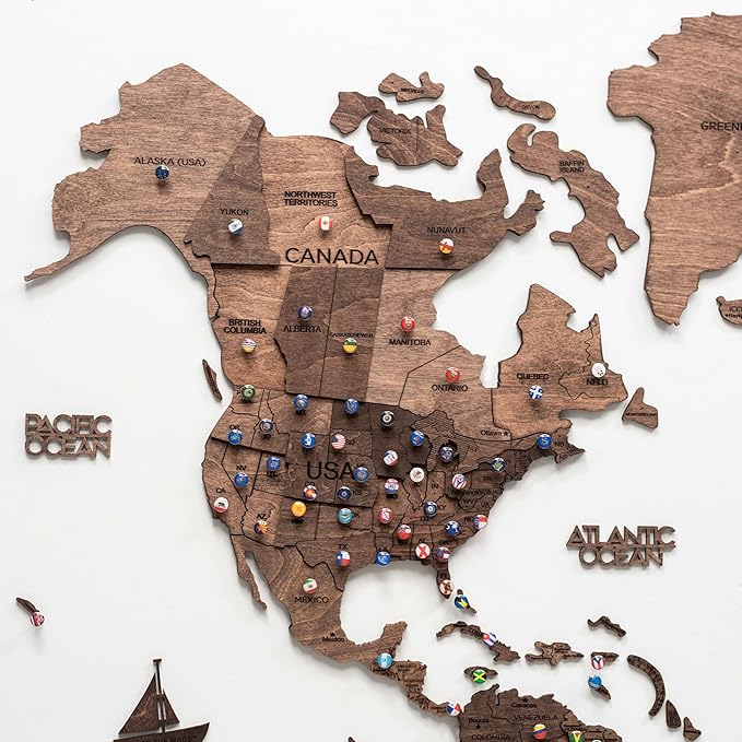 Enjoy The Wood 3D Wooden World Map Wall Art - Large Travel Map with Pins for Art Decor - Decorative Map of the World for Home, Office - Travel Wall Art Housewarming Gift Idea (Dark Walnut, 2XL, Unframed)