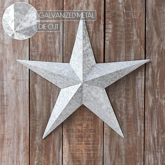 VHC Brands Patriotic Faceted Metal Star Galvanized Wall Hanging 24x24, Independence Day Decor, American Star Design, Distressed Appearance Metal Wall Hanging