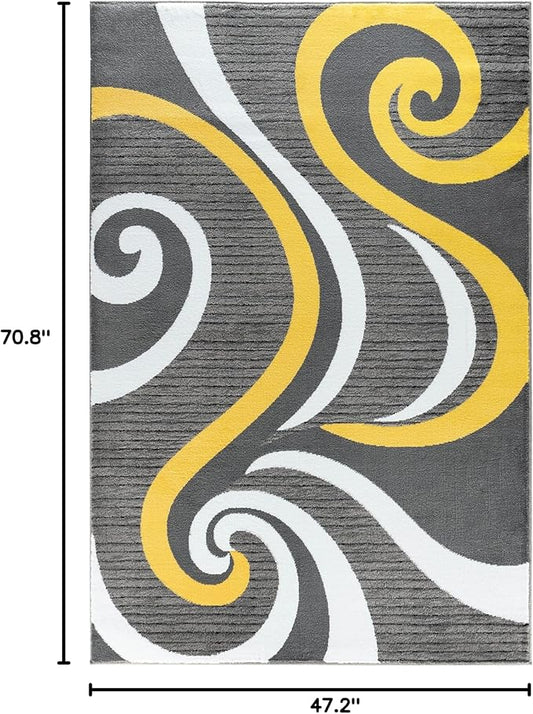 GLORY RUGS Modern Area Rug Swirls Carpet Bedroom Living Room Contemporary Dining Accent Sevilla Collection 4817A (Yellow, 4x6)
