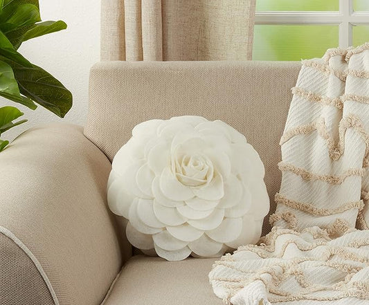 SARO LIFESTYLE Flower Design Poly Filled Throw Pillow, Ivory, 13"
