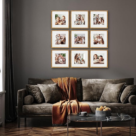 Sheffield Home 9 Piece Gallery Wall Frame Set, 12x12 Inch, Antique Bronze