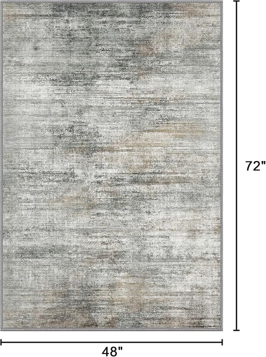 Bavni Area Rugs, Machine Washable Bedroom Rug, Simple 4x6 Rug Non-Slip Rubberback, Modern Soft Foldable Rugs for Bedroom, Laundry, Office, Granite Gray