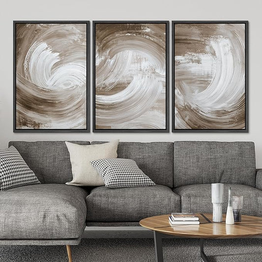 SIGNLEADER Framed Canvas Print Wall Art Set Warm Brown and White Swirl Abstract Illustrations Minimal Decorative Bohemian Nordic for Living Room, Bedroom, Office - 16"x24"x3 BLACK