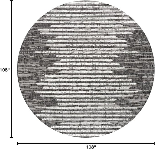 JONATHAN Y Stripe Geometric Indoor Outdoor Round Area Rug 9 Ft Black/Ivory, Zolak Berber for Backyard, Patio, Porch, Easy-Cleaning, High Traffic, Pet-Friendly, Non-Shedding (SMB124E-9R)