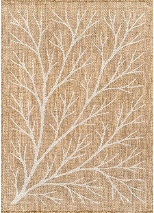 Washable Indoor Outdoor Rug 5x7 Modern Area Rugs Branch Pattern Non Shedding Waterproof Easy Clean Patio Deck Porch Living Room Bedroom Garden RV (5 X 7 Natural)