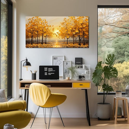 TYTAUPT Tree Wall Art For Living Room Yellow Wall Decor For Bedroom Home Office Dining Room Decor 20 x 40 Inch