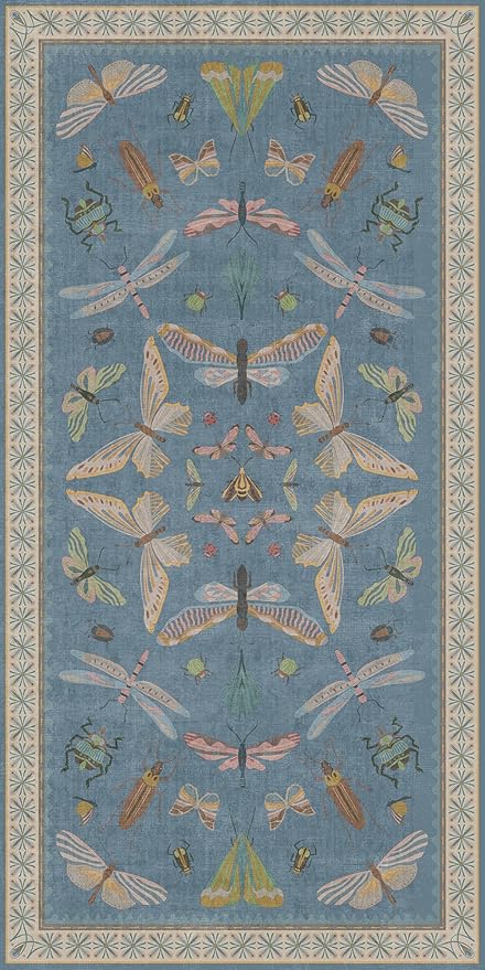 Hazo Haus 3x6 Washable Kitchen Rug, Ultra Soft Faux Wool Runner Rug for Large Kitchen, Kids Bedroom Bedside & Entryway, Non Slip Low Pile Stain & Fade Resistant Area Rug, Dusty Blue Insect Design