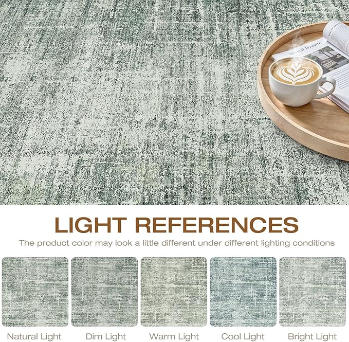 8x10 Area Rugs Living Room: Washable Large Neutral Rug Abstract Soft Modern Stain Resistant Indoor Floor Non-Slip Carpet for Bedroom Nursery Kids Office Playroom Dining Room Under Table- Dark Green