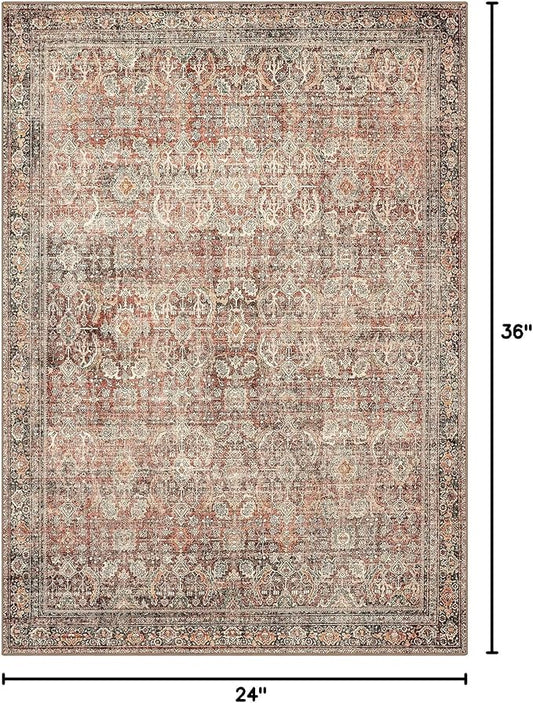 2x3 Entrance Rug Machine Washable Rug Small Door Mat,Ultra-Thin Low Pile Pad,Lightweight Indoor Carpet,Non Slip Floral Area Rug for Entryway,Bedside,Laundry,Bathroom,Terracotta/Indigo