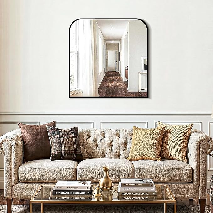 Bathroom Vanity Mirror for Wall, 30" x 30" Black Metal Framed Bathroom Mirror for Over Sink, Living Room, Bedroom, Entryway, Mantel, Fireplace Decor