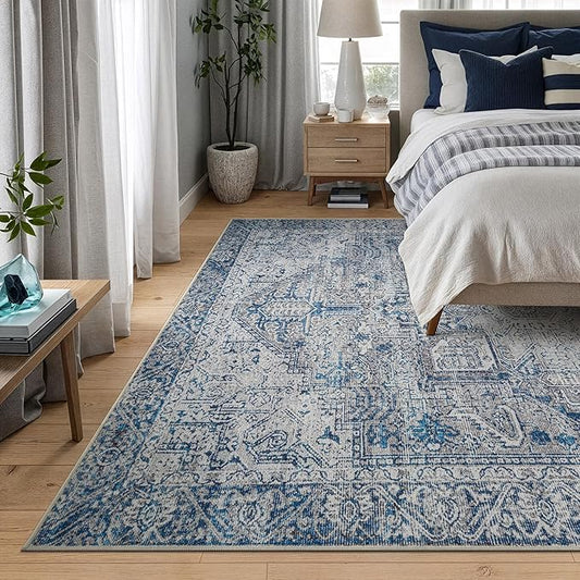 Bloom Rugs Washable Non-Slip 8' x 10' Rug - Blue/Gray Traditional Area Rug for Living Room, Bedroom, Dining Room, and Kitchen - Exact Size: 8' x 10'
