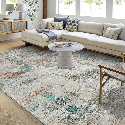 ROYHOME Modern Abstract Area Rug 5x7 Non Slip Non Shedding Rug Low Pile Stain Resistant for Bedroom Living Room,Colorful
