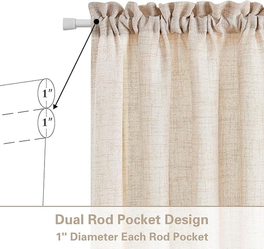 2 Pieces French Door Curtains Linen W35 x L72 Dual Rod Pocket Light Coffee Semi Sheer Curtains for French Door with Tieback for Privacy Protection Light Filtering for Kitchen Dining Room
