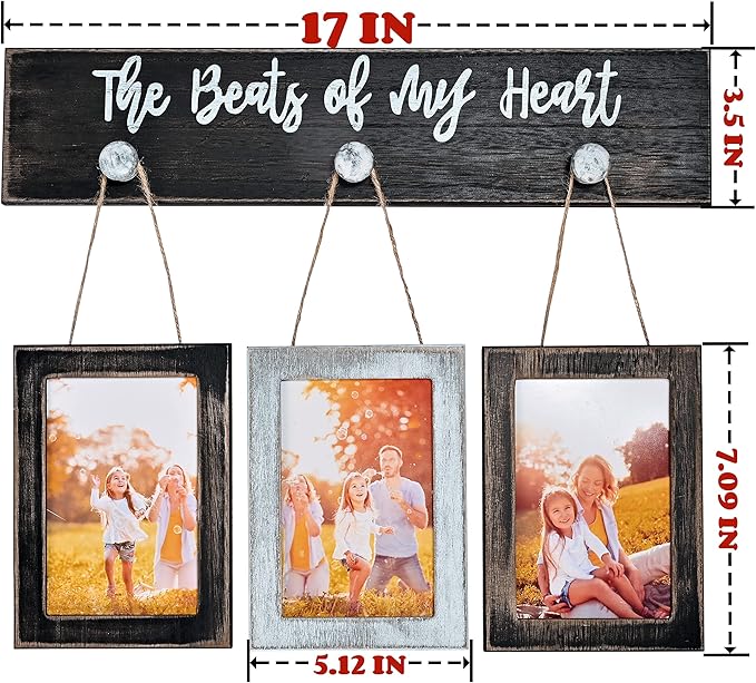 4X6 Picture Frames Collage for Wall Farmhouse Rustic Vintage Photo Frame with HD plexiglass Hanging Collage Picture Frame Wall Decor for Living Room, Set of 3