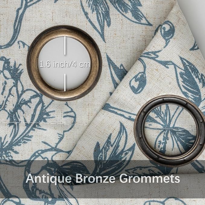 Blue Floral Curtains for Bedroom Living Room,63 Inch Length Linen Blend Curtains with Vintage Peony,Privacy Light Filtering Farmhouse Drapes Grommets 2 Panels Set, 50" W X 63" L,Navy Blue