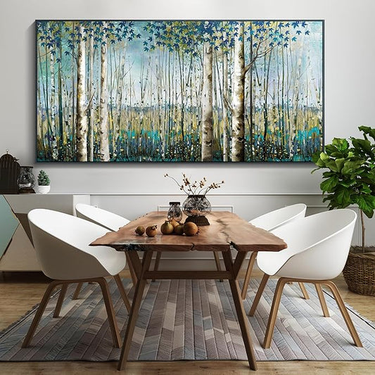 Pogusmavi Forest Wall Art Green Tree of Life Framed Artwork For Walls Birch Tree Home Decor Large Wall Art Pictures For Living Room Wall Decoration Art Print Forest Wall 29×58 Blacke Framed
