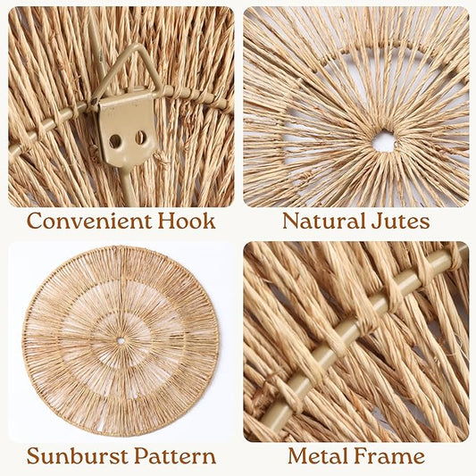 CHI AN HOME 18 Inch Boho Wall Decor – Set of 5 Woven Jute Wall Baskets, Boho Wall Art & Decorative Basket Set, Farmhouse Wall Hanging, Handwoven Wall Plates for Living Room, Bedroom – 18", 14", 11", 8", 7"