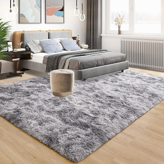 Tepook Soft Fluffy Rugs for Living Room, 5x8 Shaggy Area Rug for Bedroom, Modern Shag Rug Fuzzy Carpets for Kids, Plush Indoor Nursery Home Decor Rug with Non-Slip Bottom, Tie-dye Light Grey