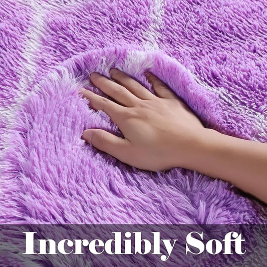 ONASAR 5x7 Area Rugs for Living Room Bedroom, Fluffy Purple and White Throw Rug, Geometric Boho Soft Plush Shaggy Floor Bedside Carpet Mat for Nursery Kids Girls Boys Teen Dorm Home Decor