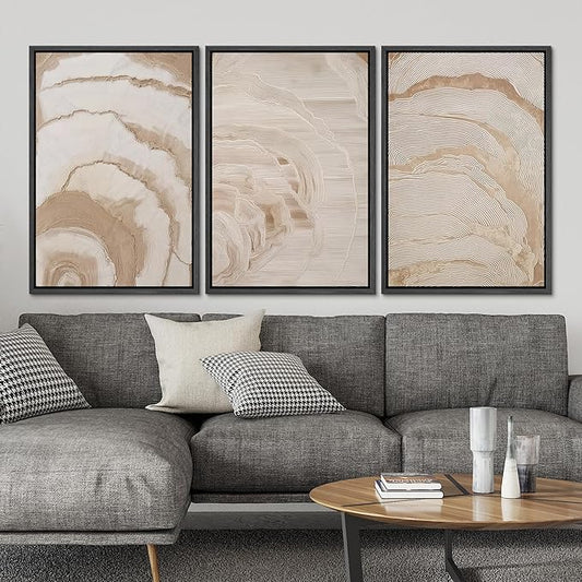 SIGNLEADER Framed Canvas Print Wall Art Set Beige Abstract Wave Neutral Illustrations Minimal Decorative Bohemian Nordic for Living Room, Bedroom, Office - 24"x36"x3 BLACK