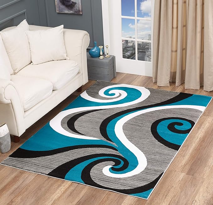 GLORY RUGS Modern Area Rug Swirls Carpet Bedroom Living Room Contemporary Dining Accent Sevilla Collection 4817 (4x6, Turkaz)