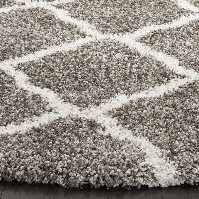 SAFAVIEH Hudson Shag Collection 7' Round Grey/Ivory SGH283B Moroccan Trellis Non-Shedding Living Room Bedroom Dining Room Entryway Plush 2-inch Thick Area Rug