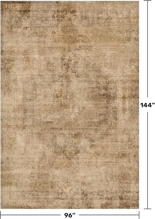 Vintage 8x12 Rugs for Living Room - Brown and Gold Soft Dining Room Area Rugs, Machine Washable Ultra Thin Bedroom Carpet, Lightweight & Stain Resistance, Modern Abstract Nature Gold Earthy Decor