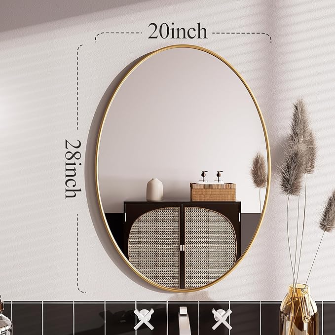AUYHM Gold 20x28 inch Oval Bathroom Mirror, Wall Mount Home Mirror for Over Sink, High Definition Art Deco Mirror with Aluminum Frame