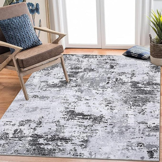 ROYHOME 6x9 Modern Abstract Area Rug Non Slip Non Shedding Low Pile Stain Resistant Rug Soft Carpet for Bedroom Living Room, Grey