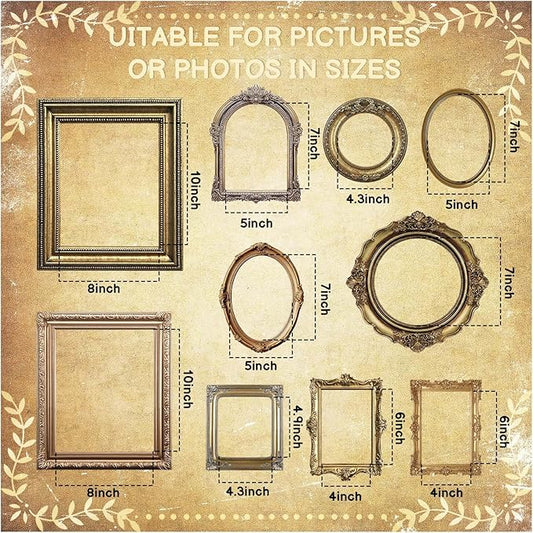Xuhal 10 Pcs Gold Vintage Picture Frames for Wall, Flat Printed Patterns, Ornate Vintage Farmhouse Photo Frame Multi Sizes, Antique French Country Wall Art for Gallery Bedroom Living Room Home Decor