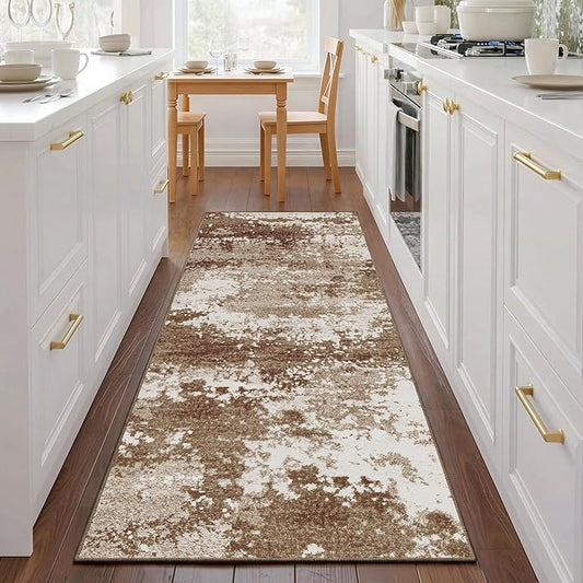 Brown Rug Runners for Hallways Kitchen Non Slip Washable 2x6 Entryway Runner Rugs with Rubber Backing 6ft Long Carpet Runner for Laundry Room Bedroom, Low Pile Stain & Fade Resistant, Abstract Coffee