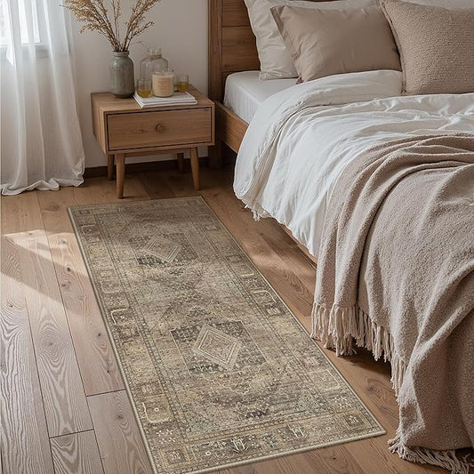GENIMO Runner Rug 2x5 Non Slip Machine Washable Hallway Vintage Runner Rug, Lightweight Low Pile Rugs for Entryway, Hallway, Kitchen and Corridor, Chestnut Tan