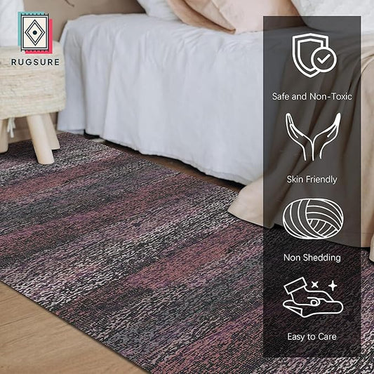 RUGSURE Washable Area Rug - 1/6 Thick - Stain & Water Resistant Non-Slip - Resistant Rug for Living Room, Bedroom, Nursery, Pet & Child Friendly, Vintage Charm Area Rugs (Burgundy, 2'6'' x 8')
