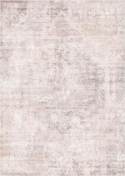Hazo Haus Modern Rugs for Living Room 10x14 - Contemporary Dusty Pink Extra Large Area Rug for Dining Room Table, Foldable Thin Lightweight Non Slip Abstract Distressed Medallion Print Pattern