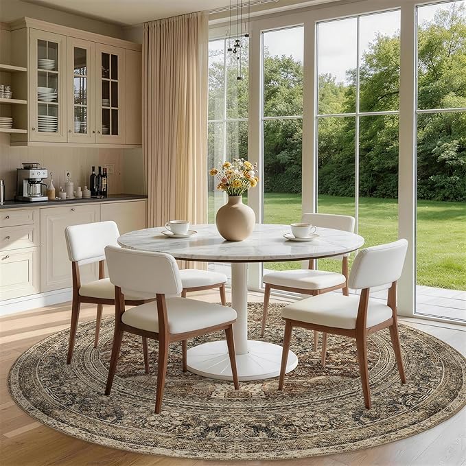 Large Round Rug 6ft: Vintage Round Area Rugs for Living Room Bedroom Office Study Room - Soft Non-Slip Circle Carpet 6' - Oriental Dark Brown
