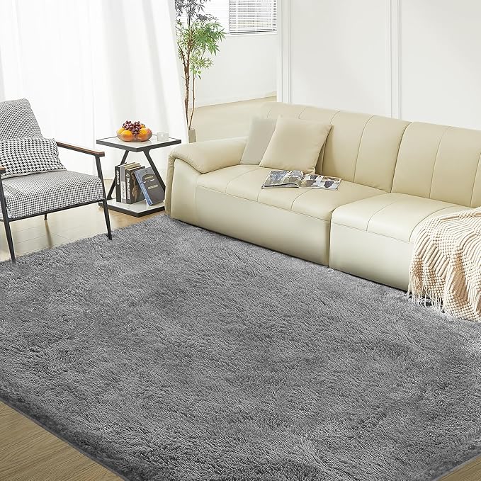 Ultra Soft Rug for Living Room, 6X9 Fluffy Shag Area Rug for Bedroom, Modern Shaggy Carpets Fuzzy Rug for Teens Dorm Nursery Home Decor Aesthetic, Upgrade Anti-Skid Durable, Grey
