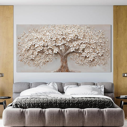 Canvas Wall Art Decor Prints Oversized Wall Art Pictures for Living Room Tree of Life Wall Art Decor Canvas Art Wall Decor Modern Large White Wall Art Prints Artwork for Walls Bedroom Office Decor 29" X 58"
