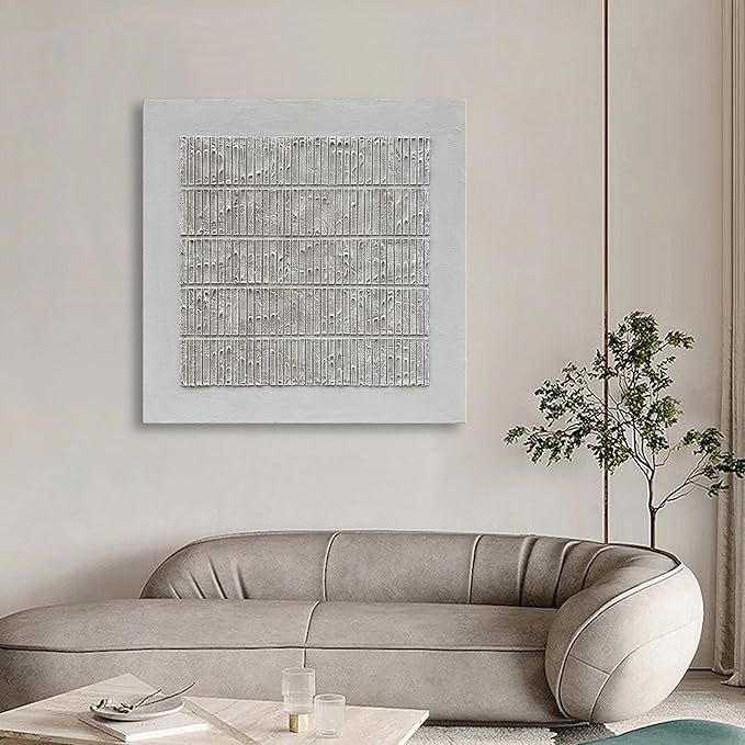 NANKAI Art 44x44 Inches Hand-painted white texture Abstract art Oil painting Contemporary Minimalist art home Living room Office Corridor wall Decoration Oil Painting