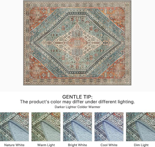 Bavni Runner Rug 2x10 Kitchen Rugs for Hallways Entryway, Washable Vintage Print Carpet, Ultra-Thin Chenille Low Pile Lightweight Rug with Non Slip Backing, Light Red/Blue