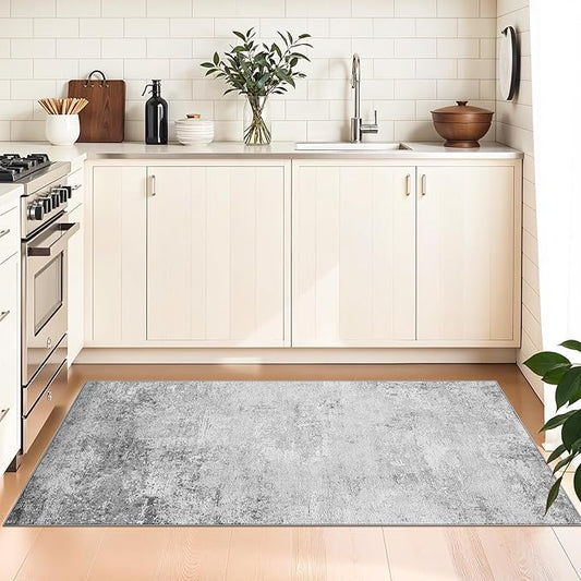 RUUGME Washable Runner Rug 3x6: Modern Abstract Non-Slip Low Pile Hallway Runners for Entryway Kitchen Laundry Bathroom Stain Resistant Easy to Clean for Pet Families 3x6 Grey
